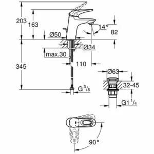 GROHE EH-WT-Batt. Eurostyle 23930_3 S-Size MST Kalt PO Abl.grt. H.o. Chrom, 23930003 6