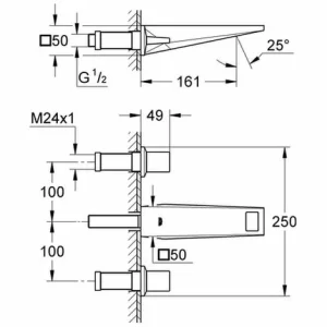 Grohe 3-L- Waschtisch Wandbatterie Allure Brilliant 20346 FMS Ausladung 161mm Supersteel, 20346DC0 6